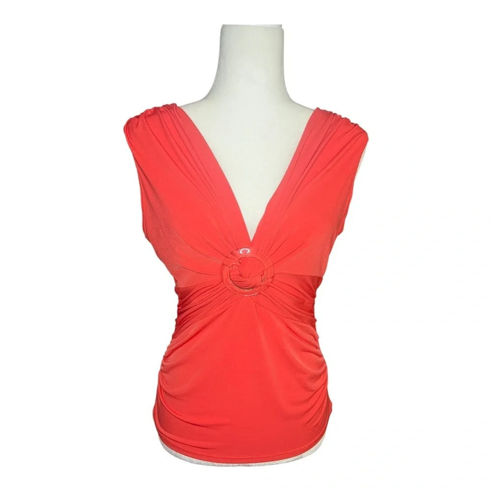 y2k Bisou Bisou Vibrant Coral Top - Picture 1 of 5